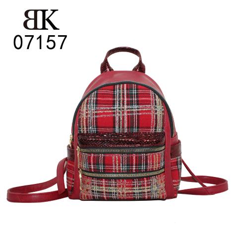 Red leather and tweed backpacks manufacturer
