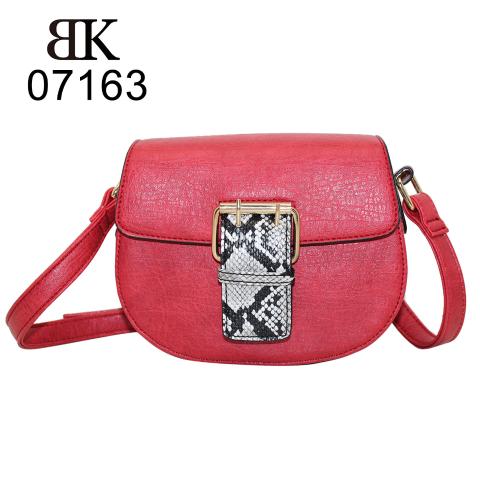 Cheap red leather shoulder bags with buckle on flap
