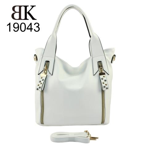 Popular white tote handbag with zippers for women in 2019