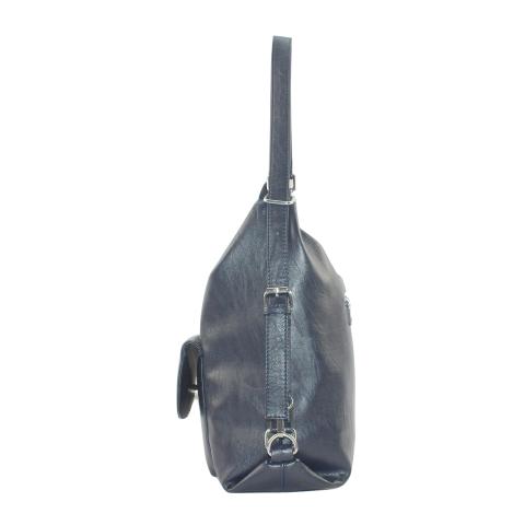 Look soft faux leather material is adorned with silver hardware, adjustable intersect handles, it also come with an exterior pocket on front and a zipper pocket.