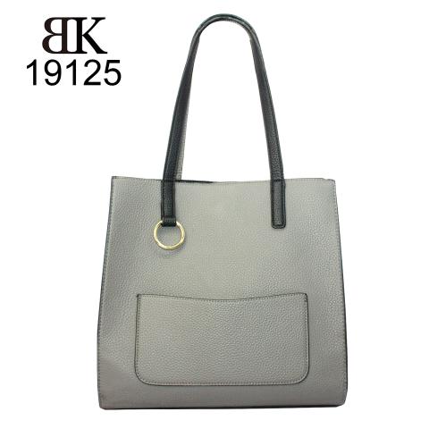 Casual pebble gray tote bag with light gold hardware