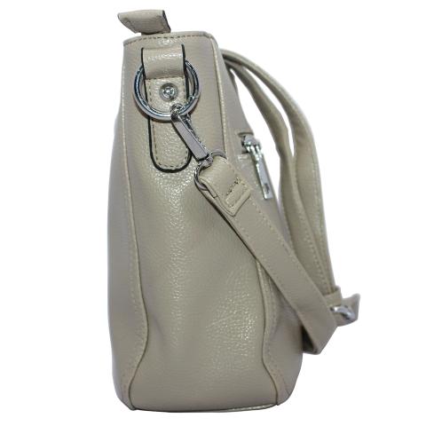 Simple and stylish, crafted from soft materials in a gray, silver tone hardware. Features a shoulder strap and an exterior zipper pocket, inner pocket and magnetic snap fastener.