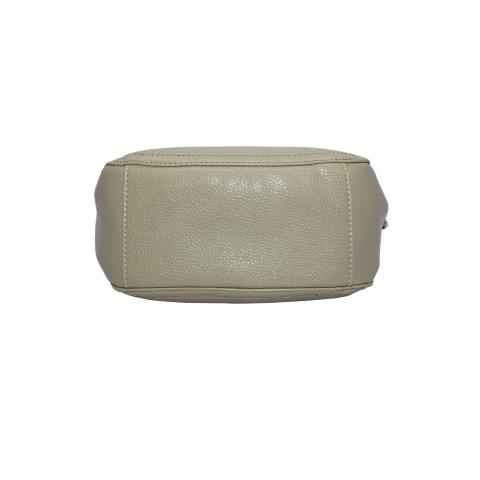 Simple and stylish, crafted from soft materials in a gray, silver tone hardware. Features a shoulder strap and an exterior zipper pocket, inner pocket and magnetic snap fastener.
