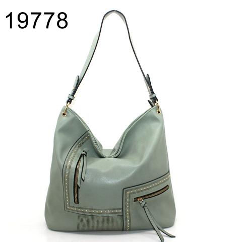 Fashion light green hobo bag with small revits and zipper in front
