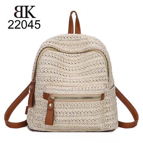 Cute knitted beach bacpack with leather trim on sale